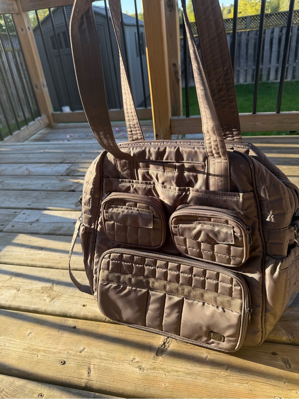 Lug Puddle Jumper Brown Taupe Travel Tote Weekender Carry On Bag